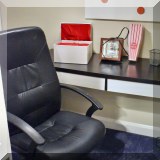 F39. Ikea desk chair and black and white two-drawer desk. 29”h x 56”w x 20”d 
